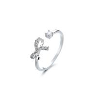 Messing Manchet Finger Ring, Verstelbare & micro pave zirconia & voor vrouw, zilver, 7x10mm,17mm, Verkocht door PC