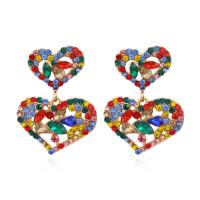 Zinc Alloy Øreringe, Heart, højkvalitets forgyldt og aldrig fade, mode smykker & for kvinde & med rhinestone, flerfarvede, 79x31x49mm, Solgt af par