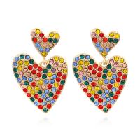 Boucles d'oreilles en alliage de zinc, coeur, fade et jamais plaqué de haute qualité, bijoux de mode & pour femme & avec strass, multicolore, 42x27mm, Vendu par paire