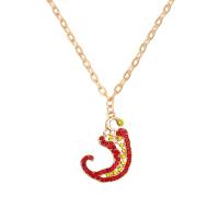 Zinklegierung Schmuck Halskette, mit Verlängerungskettchen von 1.97, Chili, hochwertige plattiert und nie verblassen, Modeschmuck & für Frau & mit Strass, rot, 39x29mm, Länge 16.54 ZollInch, verkauft von PC