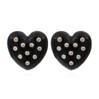 Pendientes de Perno de Aleación de Zinc, Corazón, alta calidad plateado y nunca se descolora, Joyería & para mujer & esmalte & con diamantes de imitación, Negro, 25x25mm, Vendido por Par