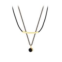 Collier d'acier titane, avec résine, avec 2.76Inch chaînes de rallonge, Double couche & pour femme & facettes, noire, Longueur Environ 13.19 pouce, Environ 14.37 pouce, Vendu par PC