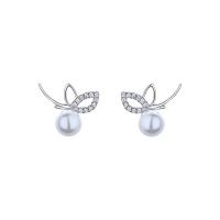 Ottone stallone orecchino, with Shell Pearl & cubico zircone, Farfalla, placcato color platino, per la donna, bianco, assenza di nichel,piombo&cadmio, 6mm,12x15mm, Venduto da coppia