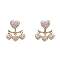 Zinc Alloy Oorbellen, Hart, gold plated, micro pave zirconia & voor vrouw, 22mm, Verkocht door pair