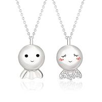 Collier de couple, Argent sterling 925, Dessin animé, Placage de couleur platine, styles différents pour le choix & pavé de micro zircon, Vendu par PC