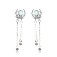 Orecchini 925 Sterling Silver Drop & Dangle, 925 sterline d'argento, with Moonstone, placcato color platino, Micro spianare cubic zirconia & per la donna, 10x44mm, Venduto da coppia