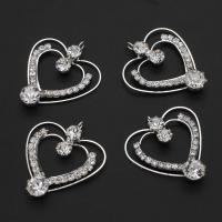 Colgantes de latón de imitación de diamante, metal, Corazón, con diamantes de imitación, plateado, 24-36mm, 10PCs/Bolsa, Vendido por Bolsa