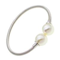 Sárgaréz Cuff Bangle, -val Műanyag Pearl, egynemű, ezüst, 78mm, 10PC-k/Bag, Által értékesített Bag