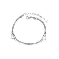 Messing Armbanden, met 1.19 extender keten, platinum plated, Dubbele laag & mode sieraden, platina kleur, nikkel, lood en cadmium vrij, Lengte 15 cm, Verkocht door PC