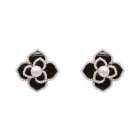 Pendientes de Perno de Aleación de Zinc, con Perlas plásticas, Flor, chapado en color dorado, Estilo coreano & para mujer, más colores para la opción, libre de níquel, plomo & cadmio, 20mm, Vendido por Par