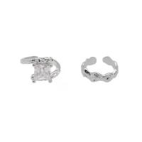 Cubic Zirconia Micro effenen Sterling Zilver Ringen, Messing, silver plated, 2 stuks & verstelbaar & micro pave zirconia & voor vrouw, nikkel, lood en cadmium vrij, Maat:6-8, Verkocht door Stel