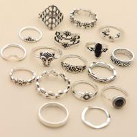 Cink Alloy Ring Set, Cink ötvözet, antik ezüst színű bevonattal, 17 darab & a nő & üreges, nikkel, ólom és kadmium mentes, Méret:6-8, Által értékesített Set