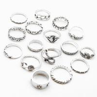 Cink Alloy Ring Set, Cink ötvözet, galvanizált, 16 darab & a nő, több színt a választás, nikkel, ólom és kadmium mentes, Méret:6-8, Által értékesített Set