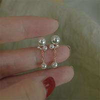 925 Sterling Silver Buail Earring, le Pearl Plaisteacha, plátáilte, micrea réiteach zirconia ciúbach & do bhean, dathanna níos mó le haghaidh rogha, 8x22mm, Díolta De réir Péire