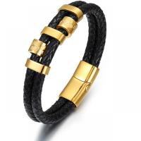 cordón de cuero Brazalete, con acero inoxidable 304, para hombre, color mixto, longitud 21.5 cm, Vendido por UD