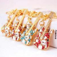 Zinc Alloy Key Clasp with Czech Rhinestone Guitar high quality plated fashion jewelry & Unisex Sold By PC