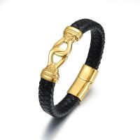 Cuir bracelet, avec Acier titane, Vintage & pour homme, plus de couleurs à choisir, 14x44mm, Longueur Environ 8.46 pouce, Vendu par PC