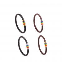 Cuero de PU Pulsera, con aleación de zinc, chapado, con magnético & para hombre & esmalte, más colores para la opción, longitud 8.27 Inch, 5PCs/Grupo, Vendido por Grupo