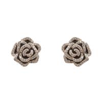 Pendientes de Perno de Aleación de Zinc, Flor, chapado, para mujer & con diamantes de imitación, libre de níquel, plomo & cadmio, 15mm, Vendido por Par