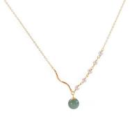 925 Sterling Silver Necklaces with Shell Pearl & Hetian Jade gold color plated for woman Length Approx 15.74 Inch Sold By PC