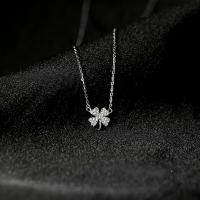 Cubic Zircon Micro bane Sterling sølv halskæde, 925 Sterling Sølv, Four Leaf Clover, platin farve forgyldt, Micro Pave cubic zirconia & for kvinde, Længde Ca. 15.74 inch, Solgt af PC