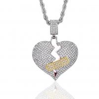 Zinc Alloy smykker halskæde, Heart, forgyldt, Unisex & med rhinestone, flere farver til valg, nikkel, bly & cadmium fri, 42x36mm, Længde Ca. 23.6 inch, Solgt af PC