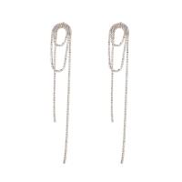 Fashion frynser øreringe, Rhinestone, med Zinc Alloy, Tassel, platin farve forgyldt, for kvinde & med rhinestone, 23x140mm, Solgt af par