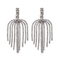 Fashion frynser øreringe, Zinc Alloy, med Rhinestone, Tassel, forgyldt, for kvinde & med rhinestone, flere farver til valg, 38x81mm, Solgt af par