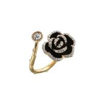 liga de zinco Cuff Ring Finger, Flor, Banhado a cor de ouro de KC, ajustável & para mulher & com strass, níquel, chumbo e cádmio livre, tamanho:6-8, vendido por PC