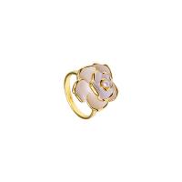 alliage de zinc Cuff Bague, fleur, plaqué de couleur d'or KC, réglable & pour femme & émail, protéger l'environnement, sans nickel, plomb et cadmium, Taille:6-8, Vendu par PC