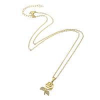 Kubieke Zirkoon Micro Pave Brass Ketting, met Messing, Rose, micro pave zirconia & voor vrouw, gouden, 13x18x3mm, Lengte Ca 20 inch, Verkocht door PC