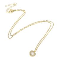 Collier en laiton cubique Zircon Micro Pave, avec laiton, coeur, pavé de micro zircon & pour femme, doré, 10x12x3mm, Longueur Environ 20 pouce, Vendu par PC