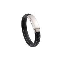 Läderrem Armband, Titan Stål, med Läder, handgjord, Unisex, svart, 12x6mm, Längd 21 cm, Säljs av PC