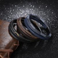 Lederen koord armband, Leer, titanium staal magnetische sluiting, voor de mens, meer kleuren voor de keuze, 17mm, Lengte Ca 8.27 inch, Verkocht door PC