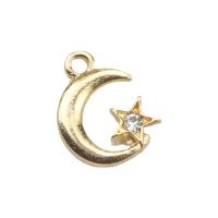 Sinc Alloy Rhinestone Pendants, Moon agus Star, unisex & cruan & le rhinestone, órga, nicil, luaidhe & caidmiam saor in aisce, 12x16mm, Thart 100ríomhairí pearsanta/Mála, Díolta De réir Mála