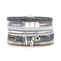 PU leder koord armbanden, met Zinc Alloy, silver plated, multilayer & met magnetische, meer kleuren voor de keuze, 35x195mm, Verkocht door PC