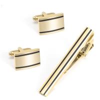 cobre Conjunto de abotoadura tie clip, cromado de cor dourada, para o homem, níquel, chumbo e cádmio livre, 13x19mm, 50x6mm, 5setsjogo/Lot, vendido por Lot