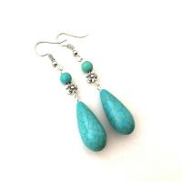 Boucles d'oreilles en alliage de zinc, turquoise synthétique, avec alliage de zinc, pour femme, couleurs mélangées, 65mm, Vendu par paire