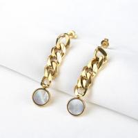 Titanium Stål Drop Earring, med Shell, poleret, for kvinde, flere farver til valg, 40x10mm, Solgt af par