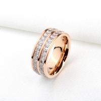 Bague acier titane, poli, pour femme & avec strass, couleur or rose, 8x1.80mm, Vendu par PC