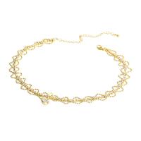 Mode Collier Choker, Acier titane, avec Plastique ABS perle, avec 3.54 chaînes de rallonge, Plaqué d'or, bijoux de mode & pavé de micro zircon & pour femme, doré, Longueur 30 cm, Vendu par PC