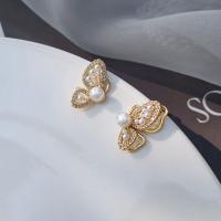 Zinc Alloy Stud Earring Butterfly gold color plated for woman & with rhinestone nickel lead & cadmium free Sold By Pair