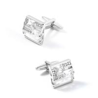 Cufflinks Brass Square silver color plated micro pave cubic zirconia & for man & with rhinestone nickel lead & cadmium free Sold By Lot