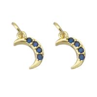 Cúbicos Circonia Colgante Latón Micro pavimenta, metal, Luna, chapado en color dorado, micro arcilla de zirconia cúbica, 6x10x2mm, agujero:aproximado 3mm, Vendido por UD