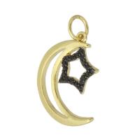 Cúbicos Circonia Colgante Latón Micro pavimenta, metal, Luna y estrella, chapado en color dorado, micro arcilla de zirconia cúbica & hueco, 14x18x1mm, Vendido por UD