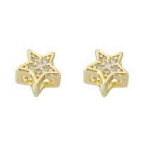 Abalorios de Micro Pavé de Zirconía Cúbica en Latón, metal, Estrella, chapado en color dorado, micro arcilla de zirconia cúbica, 7x7x4mm, agujero:aproximado 2mm, Vendido por UD