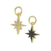 Messing hanger met micro-paved kubieke zirconia's, Acht Point Star, gold plated, micro pave zirconia, 10x12x2mm, Verkocht door PC