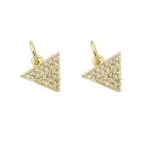 Cubique Pendentif en laiton zircon pavent, triangle, Placage de couleur d'or, pavé de micro zircon, 10x9x2mm, Trou:Environ 3.5mm, Vendu par PC