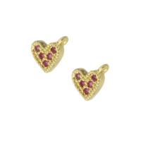 Cubique Pendentif en laiton zircon pavent, coeur, Placage de couleur d'or, pavé de micro zircon, 7x6x2mm, Trou:Environ 1mm, Vendu par PC