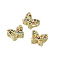 Perline in ottone Zircone forno pavimenta Cilindrata, Farfalla, placcato color oro, Micro spianare cubic zirconia, multi-colore, 7x5.50x3.50mm, Foro:Appross. 2mm, Venduto da PC